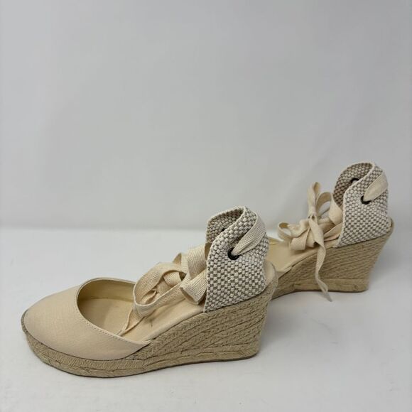 Soludos Shoes Women's 7.5 Espadrilles Tan Canvas Wedge Ankle Round Toe Sandals - Picture 5 of 11